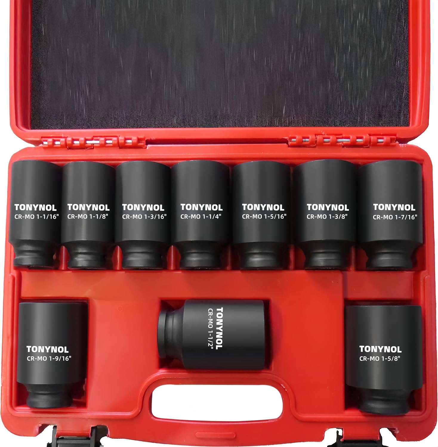 1/2" Inch Drive Impact Socket Set,6-Point,SAE (1-1/16" to 1-5/8"),10 PC Deep,Heavy Duty Impact Socket Set,With a Storage Case