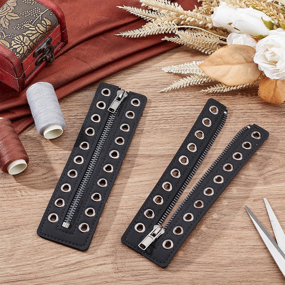 PH PandaHall 2 Pairs Leather Boot Zipper Inserts, 6.9 x 2 Inch Eyelets, 10 Holes No Tie Shoe Laces for Adults Men Women Tieless Sneakers Repair DIY Black - Image 5