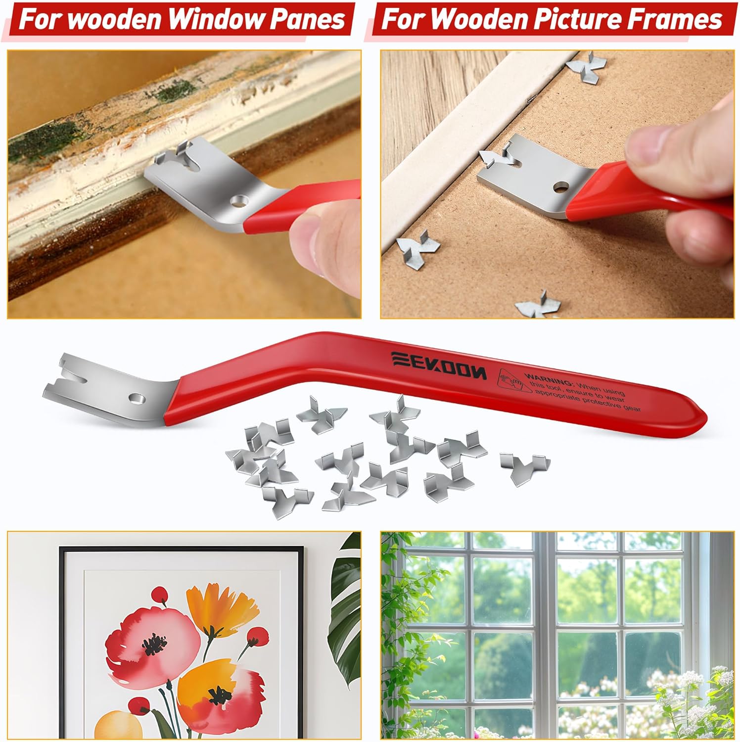Feekoon Glazier Point Driver, Glazier Setting Tool with 100 Push Points, Glazing Push Point Driver Tool for Framing Glass Picture Cross Stitch (Red) - Image 6