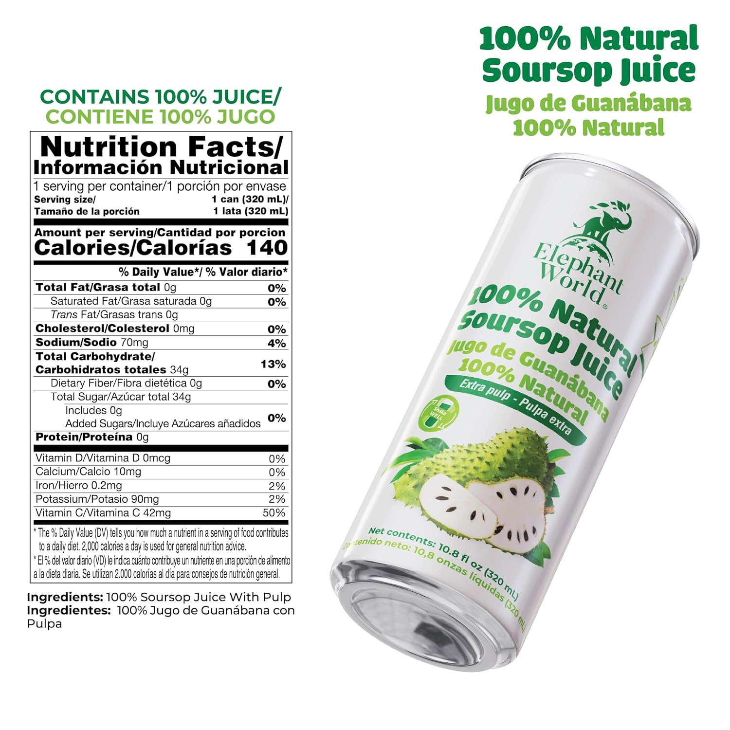 Elephant World 100% Natural Soursop Guanabana Juice 10.8 oz (Pack of 12), Soursop - Image 2