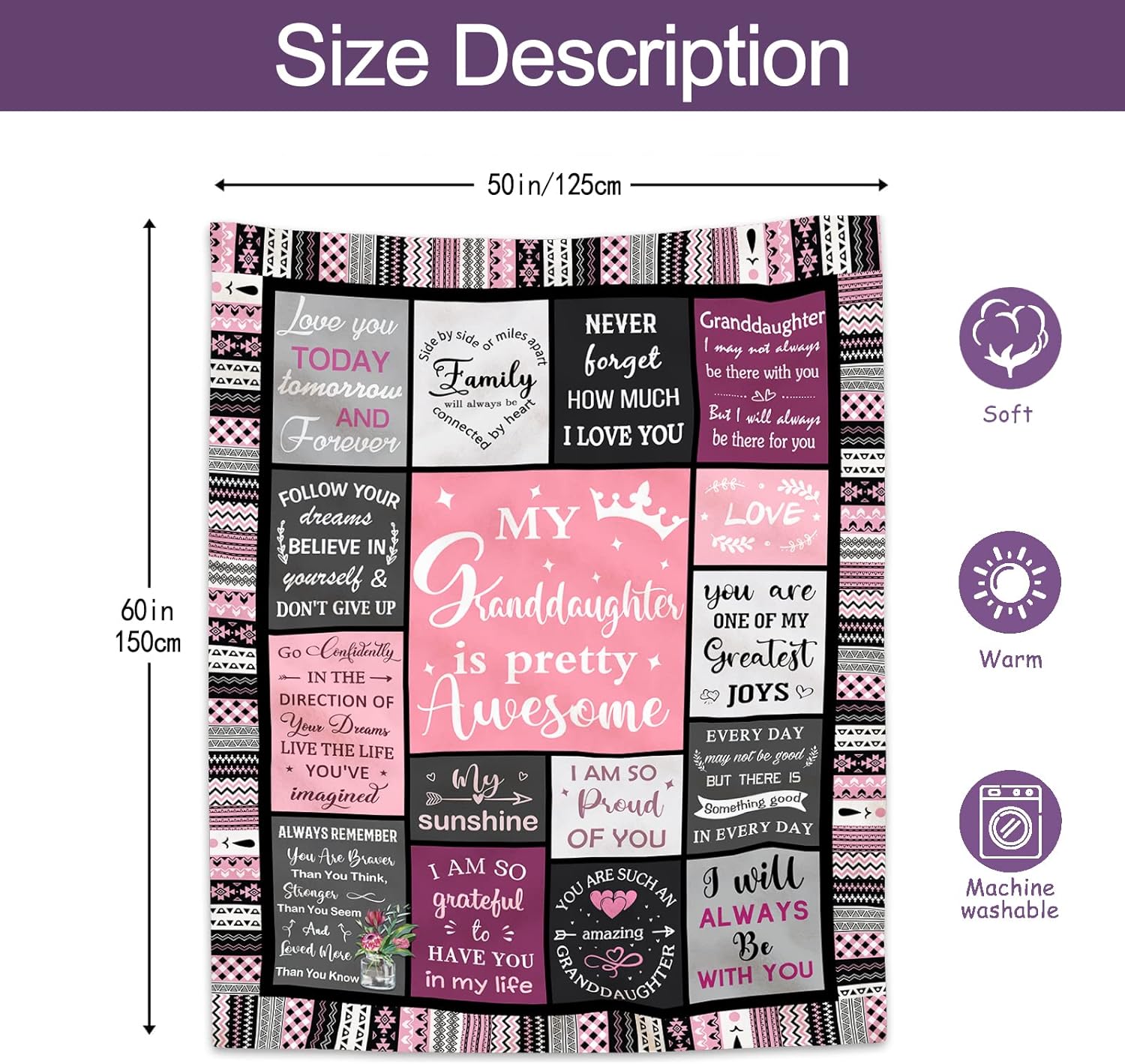 Granddaughter Gifts from Grandma, Gift for Granddaughters, Granddaughter Present, Grand-Daughter Birthday Gifts Ideas, Grand-Daughter Blanket 60” x 50” - Image 3