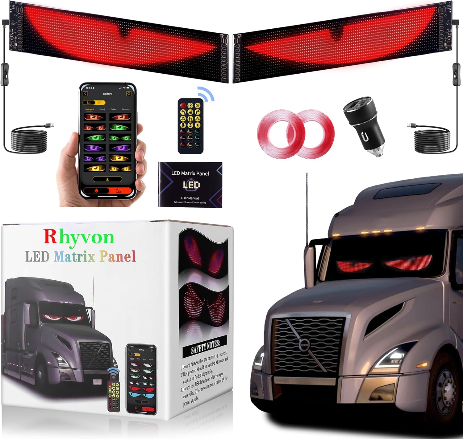 2PCS Devil Eyes Light for Cars,Led Eyes for Car Windshield,Programmable Led Sign,Controlled by a Remote Control and a Bluetooth APP,Suitable for Cars, SUVs & Trucks.