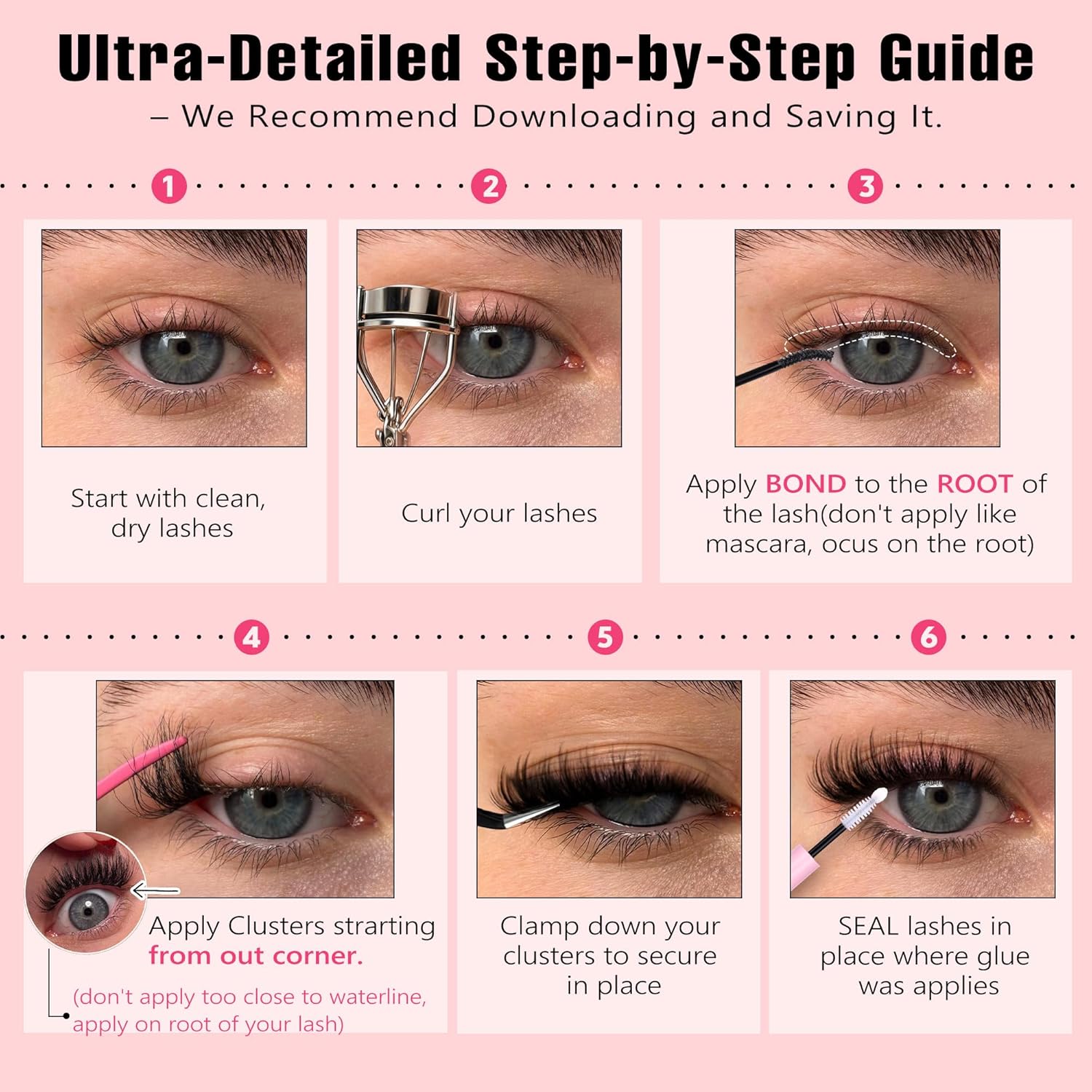 Wispy Lash Clusters Kit Cluster Eyelash Extensions Natural Lash Extension Kit C Curl Fluffy Individual Eyelashes with Bottom Lashes Clusters Waterproof Bond and Seal DIY at Home - Image 6