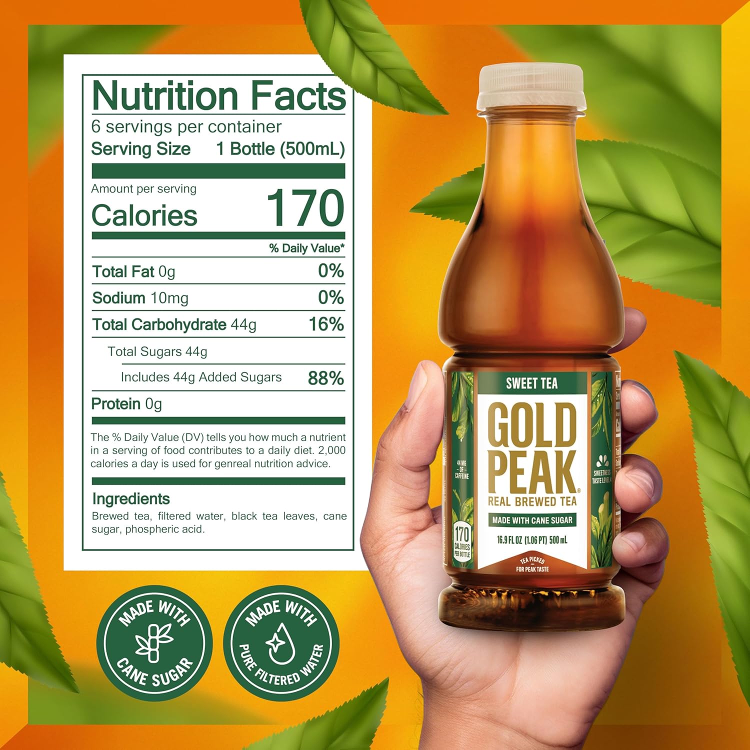 Gold Peak Tea, Sweet Tea, 16.9 fl oz, 6 Pack - Image 2