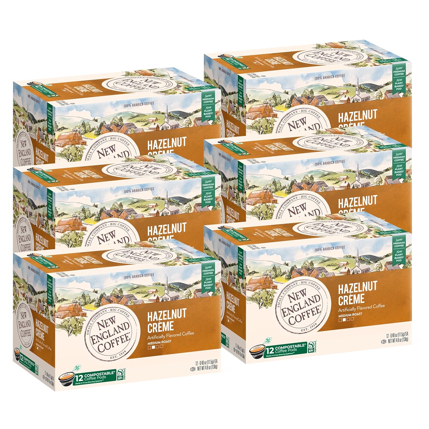 New England Coffee Hazelnut Crème Medium Roast Single Serve Pods, 12ct Box (Pack of 6) - Image 7