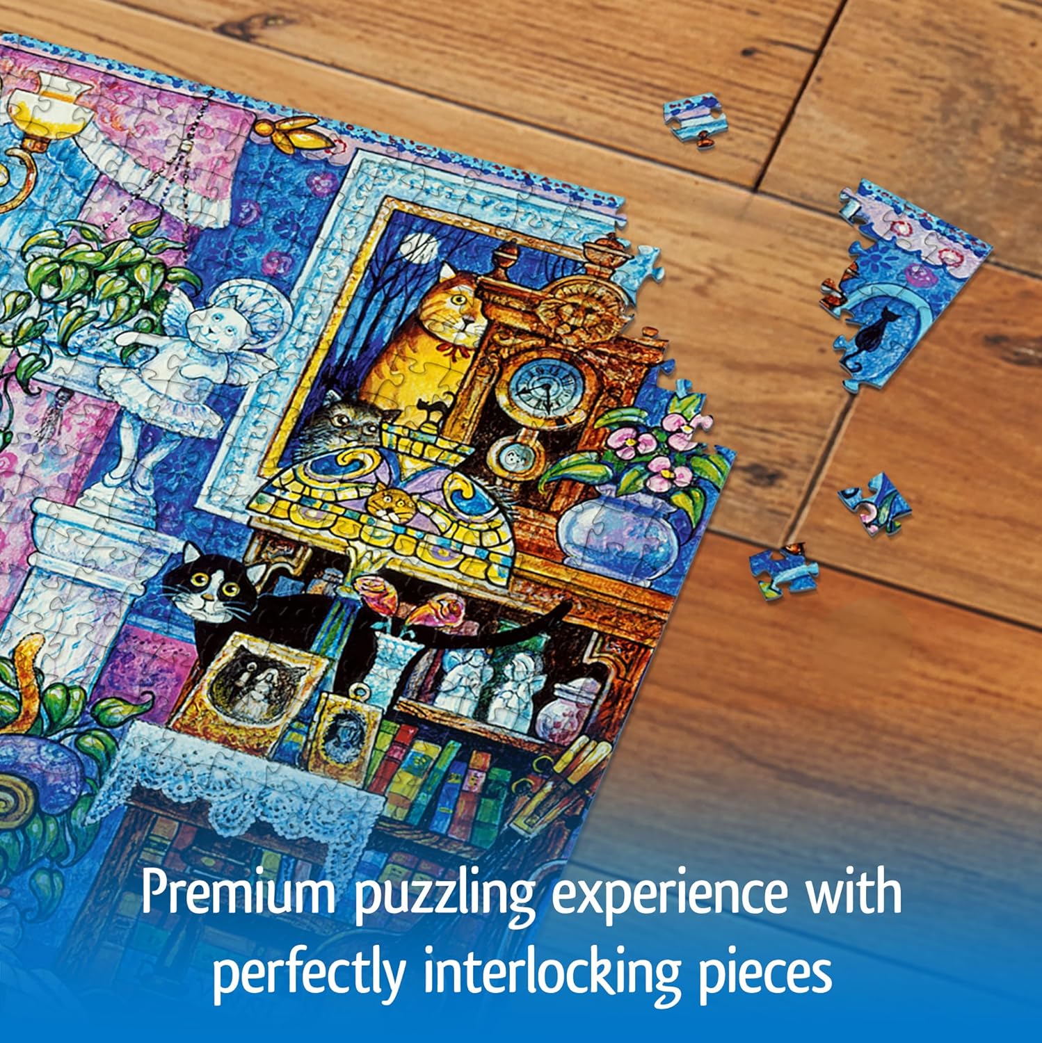 Wonder Forge Cats in The Blue Room 1000 Piece Jigsaw Puzzle for Adults | Unique, Perfectly-Fitting Pieces | Fun, Vibrant Imagery | Amazon Exclusive - Image 5