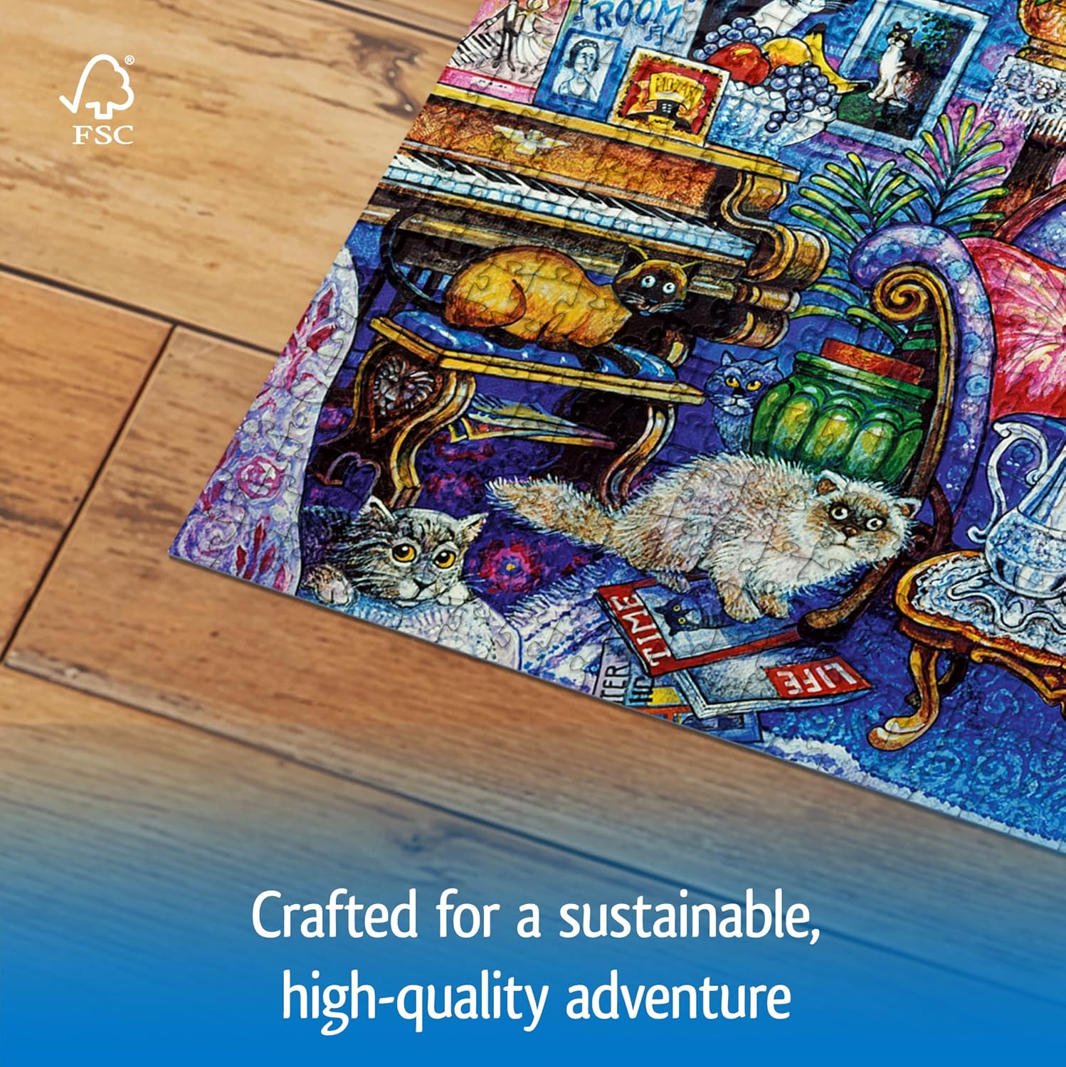 Wonder Forge Cats in The Blue Room 1000 Piece Jigsaw Puzzle for Adults | Unique, Perfectly-Fitting Pieces | Fun, Vibrant Imagery | Amazon Exclusive - Image 4