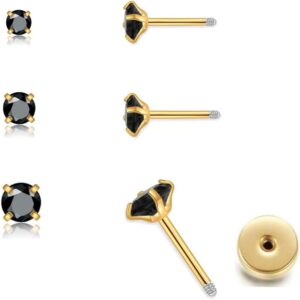 3Pairs CZ Stud Flat Screw Back Earr...