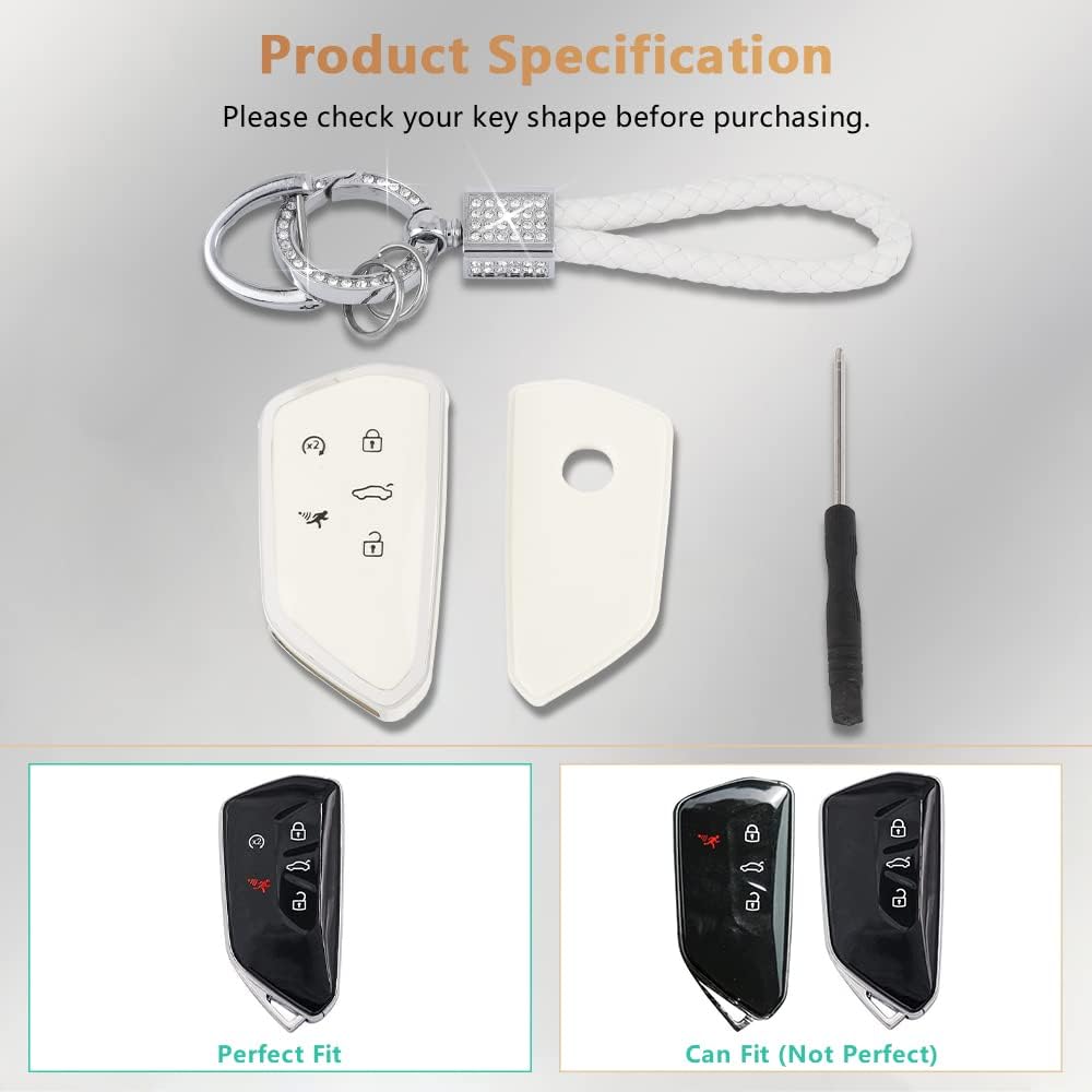 PIFOOG Key Fob Cover for VW Volkswagen ID4 Golf GTI R 2022 2023 Accessories TPU 5 Buttons Car Keys Case Shell Protector Bling Keychain Girly Women White Silver - Image 6