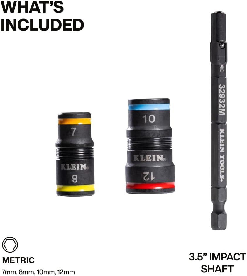 Klein Tools 32932M 4-in-1 Metric Impact Socket Set, 2 Flip Sockets with 4 Metric Hex Sizes, 7 mm, 8 mm, 10 mm, 12 mm, Impact Rated 3-1/2-Inch Shaft - Image 2