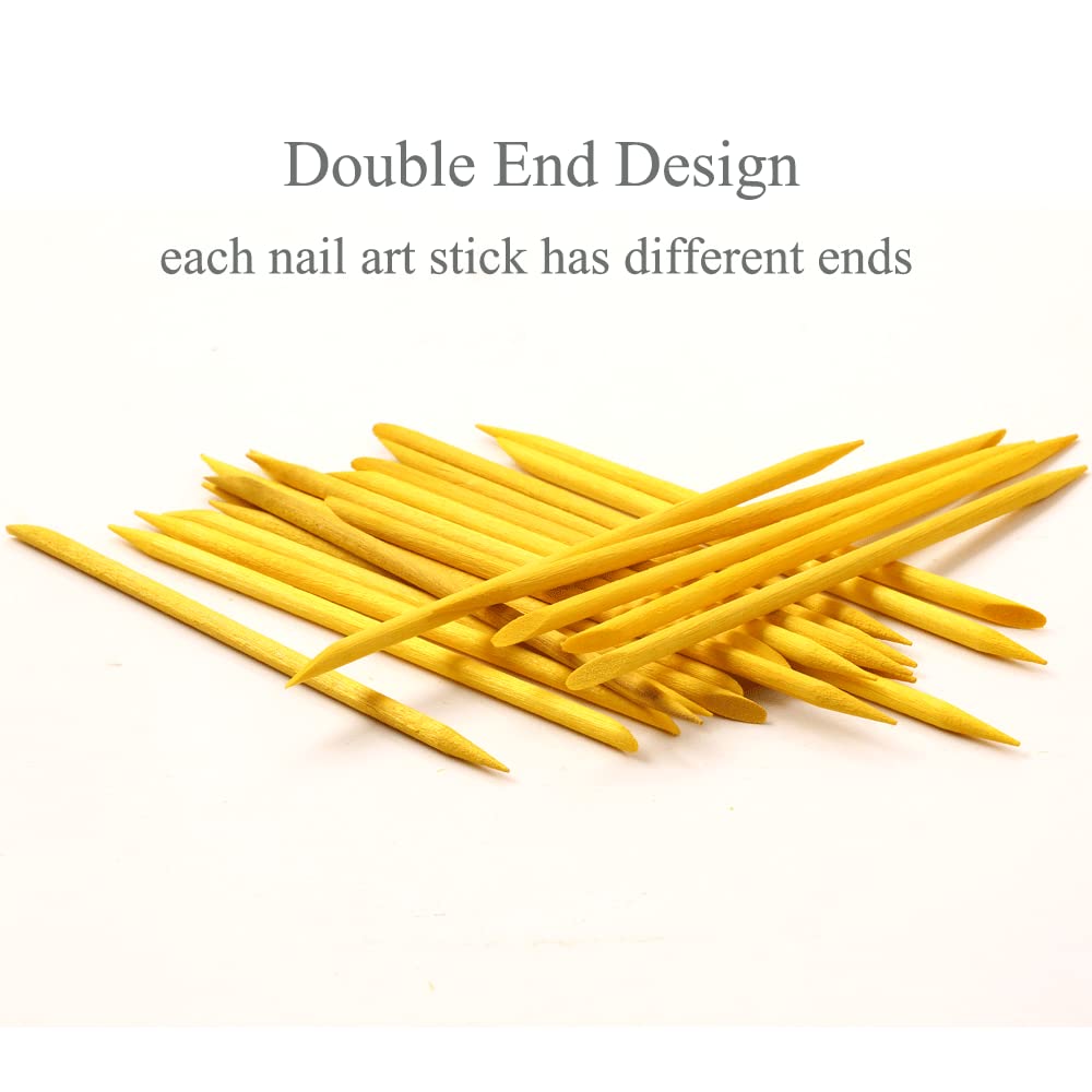 100 Pcs Orange Wood Nail Sticks Double Sided Multi Functional Cuticle Pusher Manicure Pedicure Tool for Manicure Pedicure Yellow - Image 4