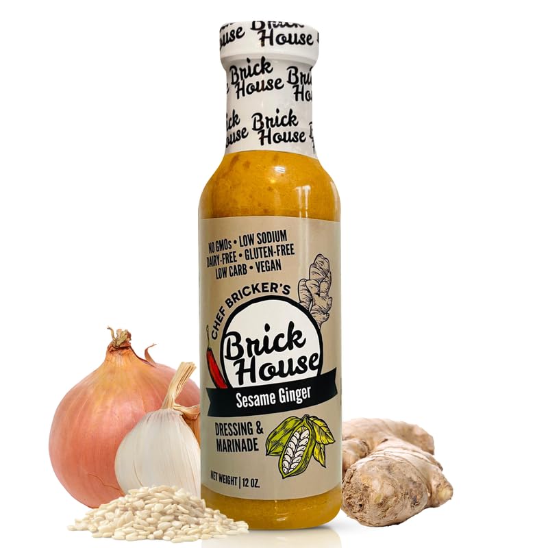 Brick House Sesame Ginger Salad Dressing Vinaigrette, 12 oz - Vinaigrette Inspired by Asian Salad Dressings - Vegan, Low Carb, Low Sodium Sesame Dressing, No Preservatives, Made in USA