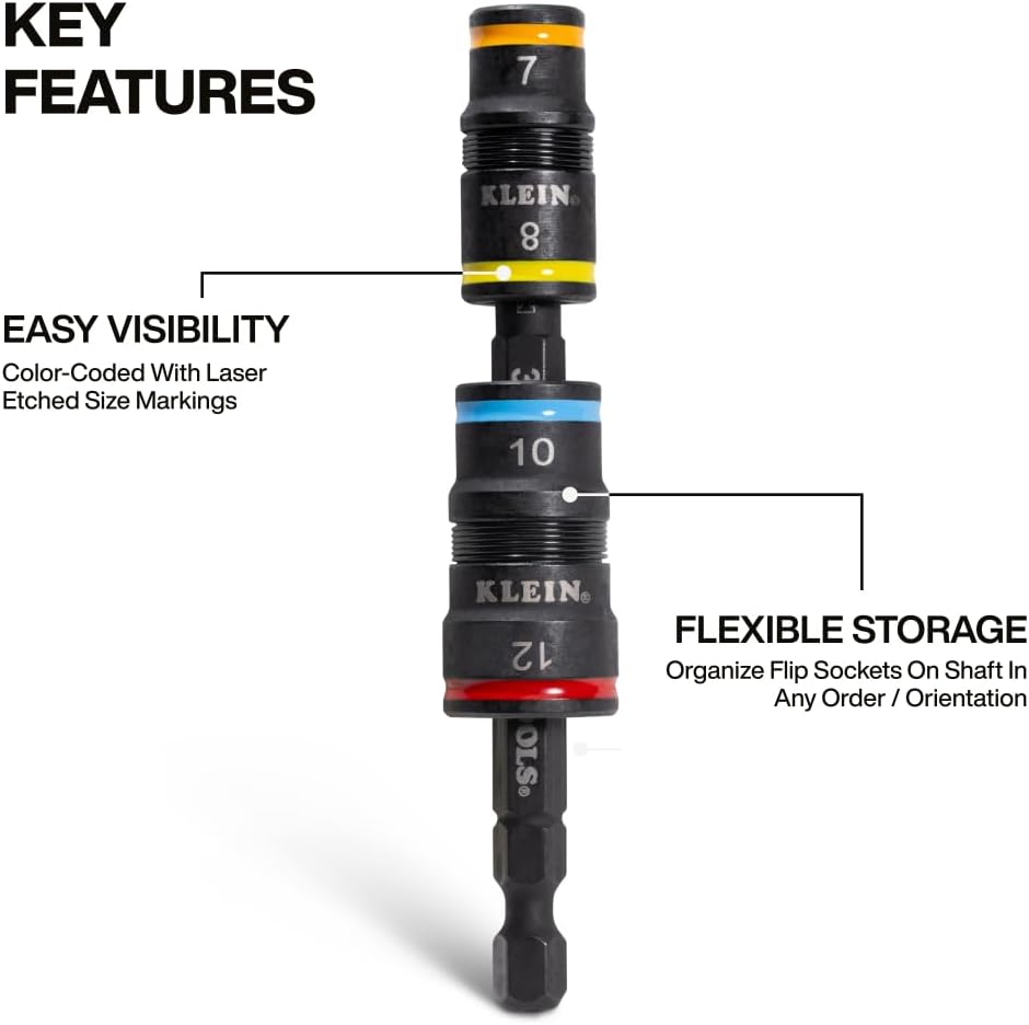 Klein Tools 32932M 4-in-1 Metric Impact Socket Set, 2 Flip Sockets with 4 Metric Hex Sizes, 7 mm, 8 mm, 10 mm, 12 mm, Impact Rated 3-1/2-Inch Shaft - Image 3