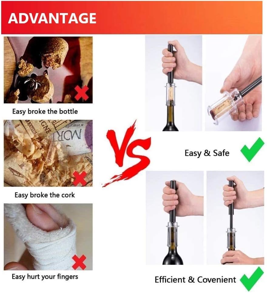 Wine Air Pressure Pump Bottle Opener Set With Foil Cutter,Simple Wine Pump Cork Remover Corkscrew,Efficient Corkscrew Bottle Opener,Easy Screw Out Tool,Great For Wine Lovers,Perfect Wine Gift. - Image 5