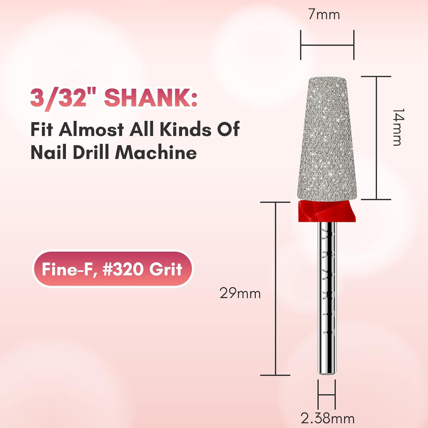 Makartt Nail Drill Bits - Tapered Barrel Carbide Diamond Sanding Buffer Bit for Nail Prep Cuticle Remove, Upgrade Nail Drill Tips with Cross Teeth and Dust-Proof Ring for Manicure Salon, F #320 Grit - Image 4