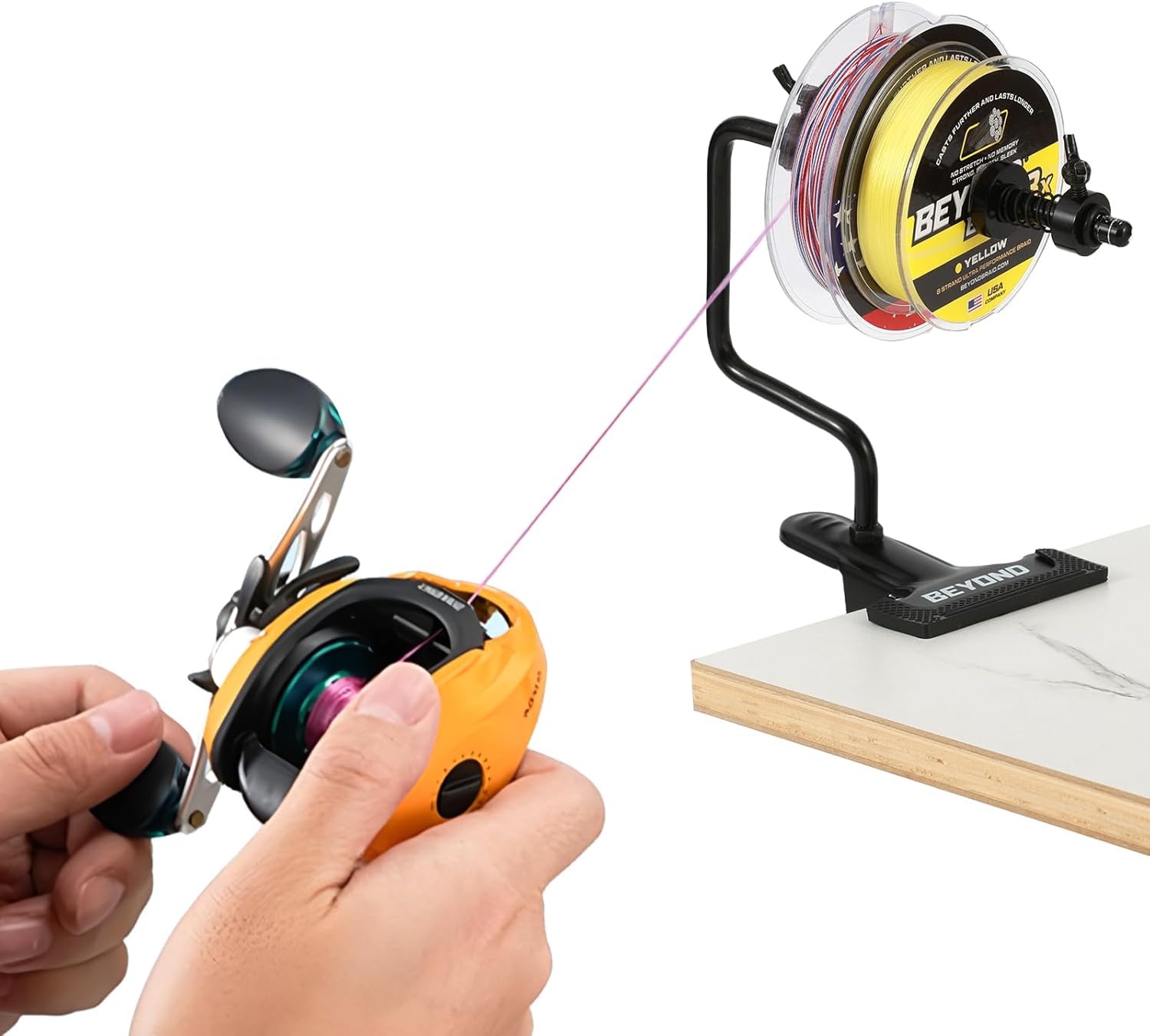 Beyond Braid EZ Fishing Line Spooler – Portable Table Mounted Reel Spooler for Spinning & Baitcasting Reels – Adjustable to Fit Multiple Size Spools of Fishing Line