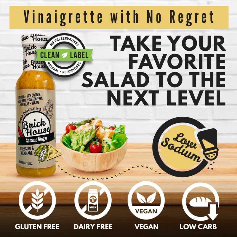 Brick House Sesame Ginger Salad Dressing Vinaigrette, 12 oz - Vinaigrette Inspired by Asian Salad Dressings - Vegan, Low Carb, Low Sodium Sesame Dressing, No Preservatives, Made in USA - Image 3