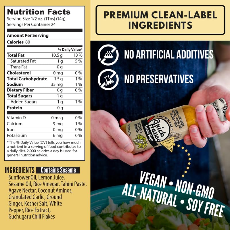Brick House Sesame Ginger Salad Dressing Vinaigrette, 12 oz - Vinaigrette Inspired by Asian Salad Dressings - Vegan, Low Carb, Low Sodium Sesame Dressing, No Preservatives, Made in USA - Image 2