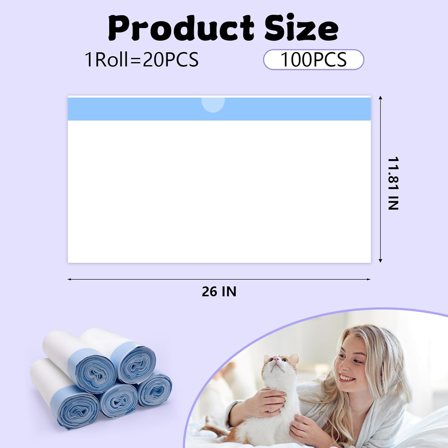 100 Count 26" x 11.8" Cat Litter Box Liners for Fsitego and Fumoi Self Cleaning Litter Box, Extra Thick Heavy Duty Cat Litter Bags Replacement, 3-4 Gallons of Capacity - Image 2