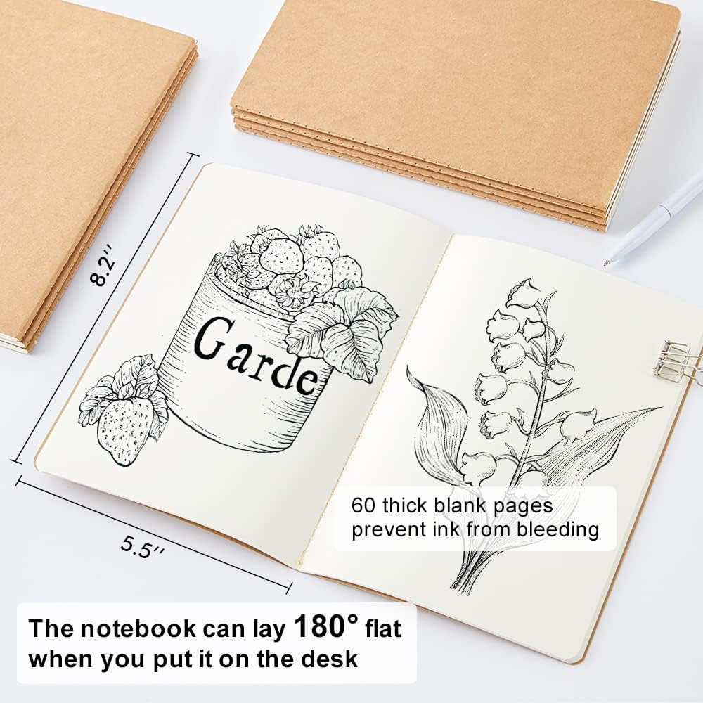 feela 30 Pack Blank Kraft Notebooks, Unlined Sketchbook Note Pad Travel Journal for Drawing Doodling Writing, Journal Bulk For Women Kids Students Office School Supplies, A5, 60 Pages, 8.3” X 5.5” - Image 2