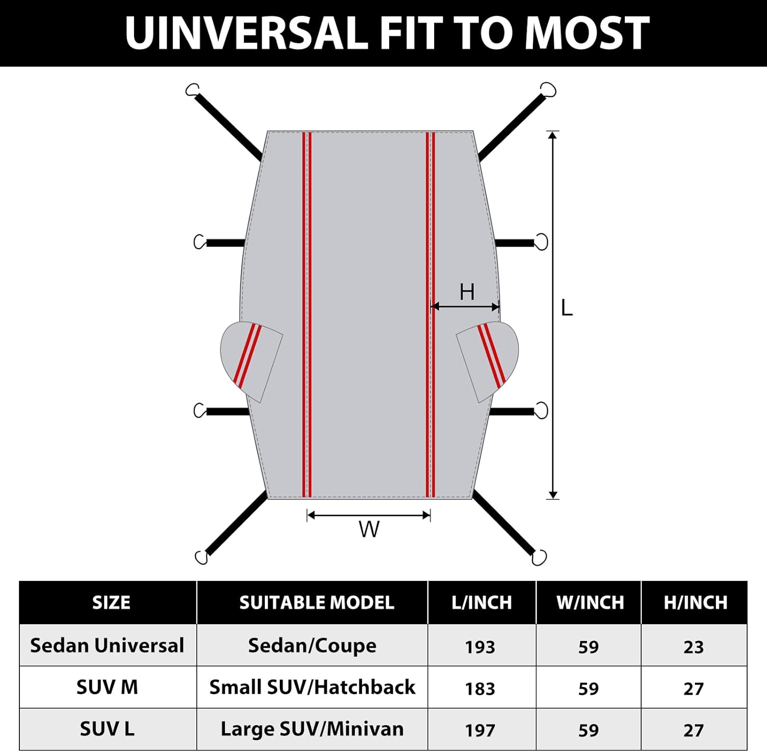 Half Car Cover SUV,Top Cover with Red Reflective Strip, Hail Protector Car Cover with Cotton Liner, Sunroof & Windshield Cover for Ice and Snow, All Weather Car Body Cover for Sun, Rain, Dust - Image 5