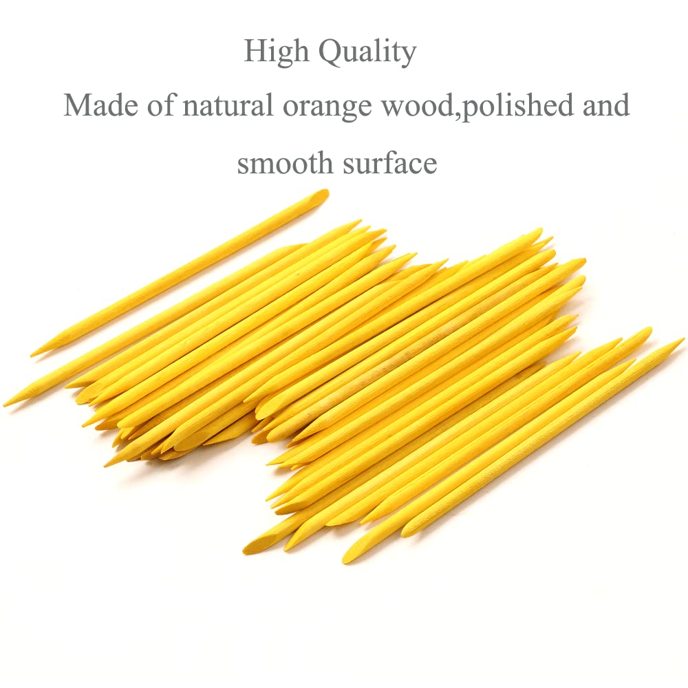 100 Pcs Orange Wood Nail Sticks Double Sided Multi Functional Cuticle Pusher Manicure Pedicure Tool for Manicure Pedicure Yellow - Image 2