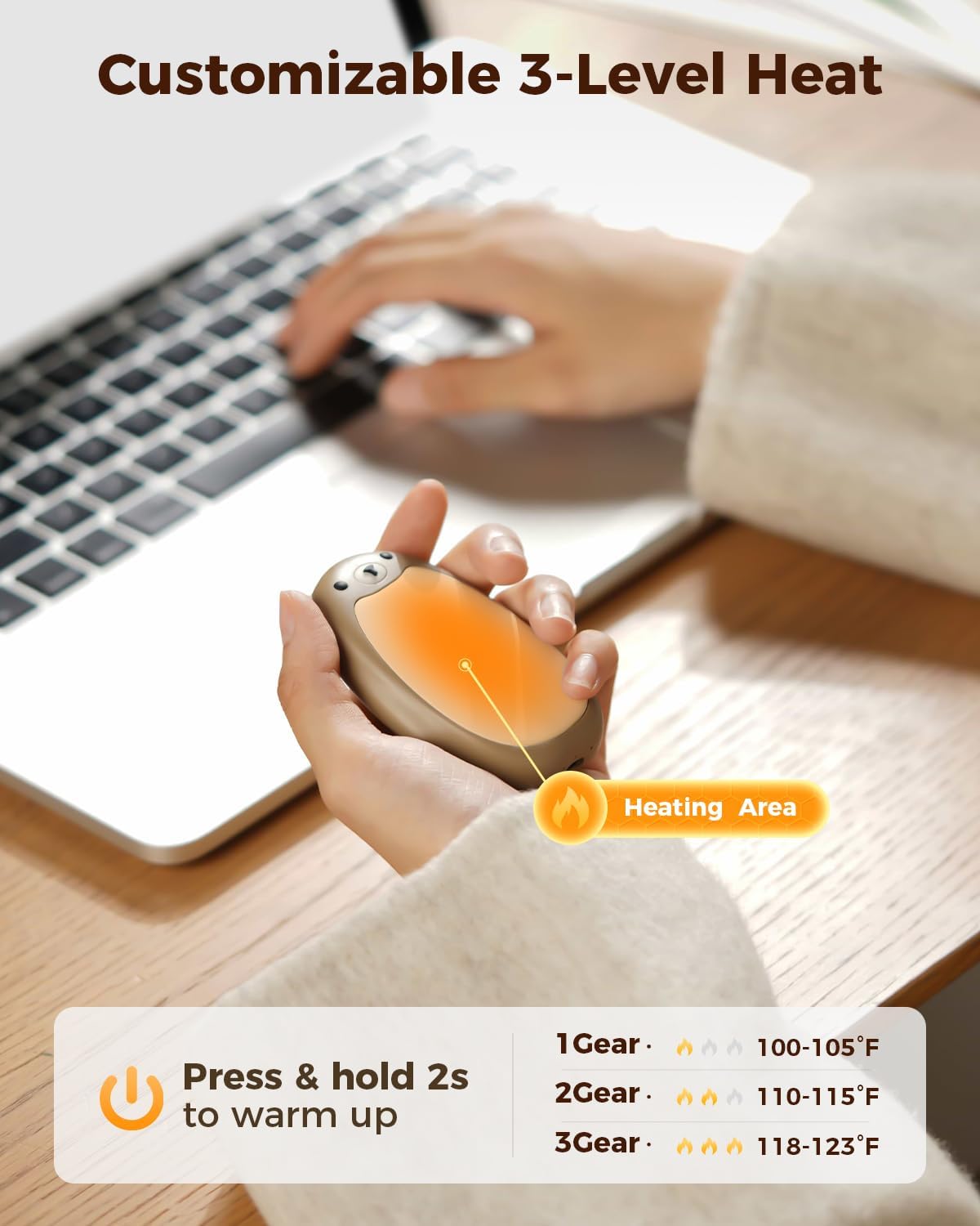 SWEETFULL Hand Warmers Rechargeable – Cute Bear, 2 Pack Magnetic Hot Hands, Reusable Electric Pocket Heater, Great Gift for Daughter, Kids, Wife, or Bestie, Portable for Outdoor & Camping - Image 3