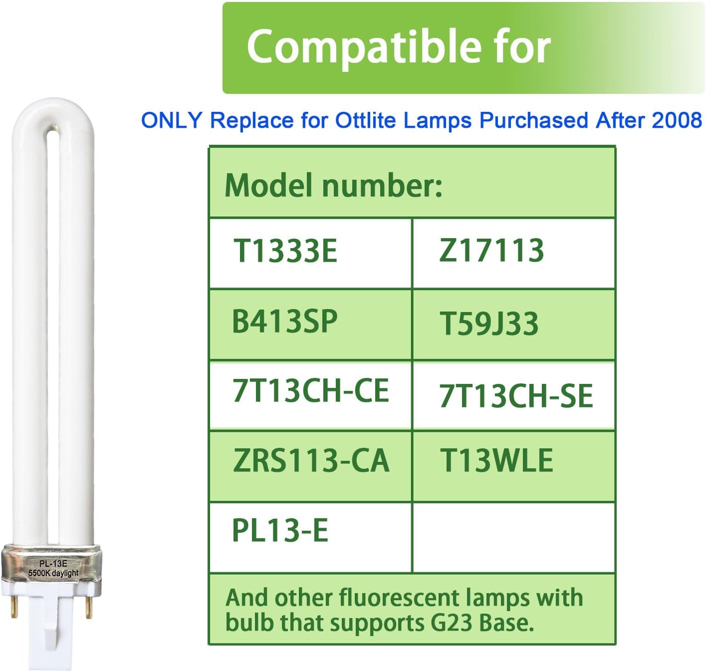 (2 Pack) PL13-E 13W Replacement Light Bulb Compatible with Electronic Ballast,Replace for Ottlite T1333E,13W Type E Compact Fluorescent Light Bulb,5500K Bright Natural Daylight,G23 Base - Image 2