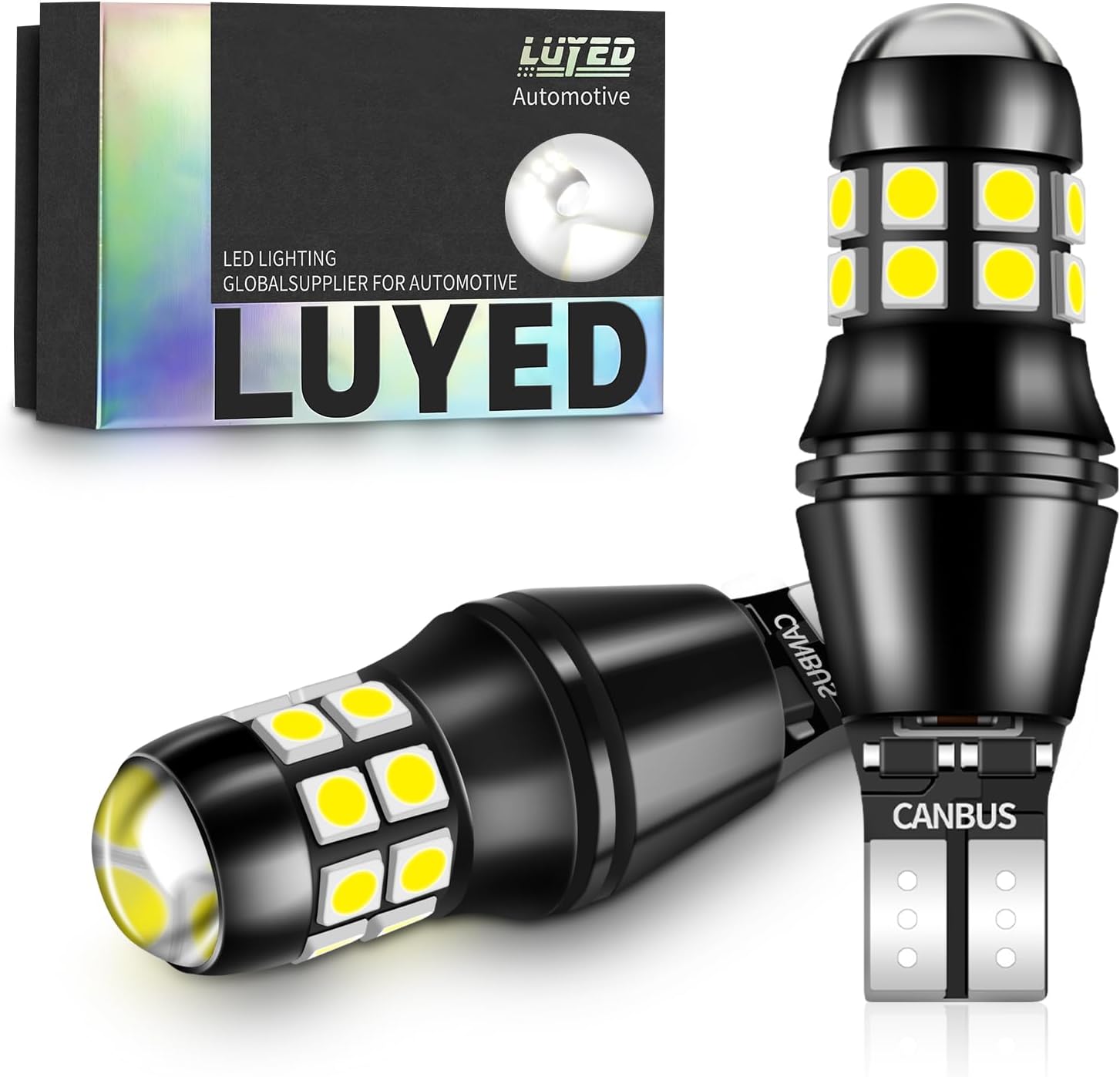 LUYED 912 921 LED Bulbs Reverse Lights Xenon White 2200 Lumens Extremely Bright Canbus Error Free W16W T15 906 3030 20-EX Chipsets with Lens for Tail Backup Lights, Pack of 2