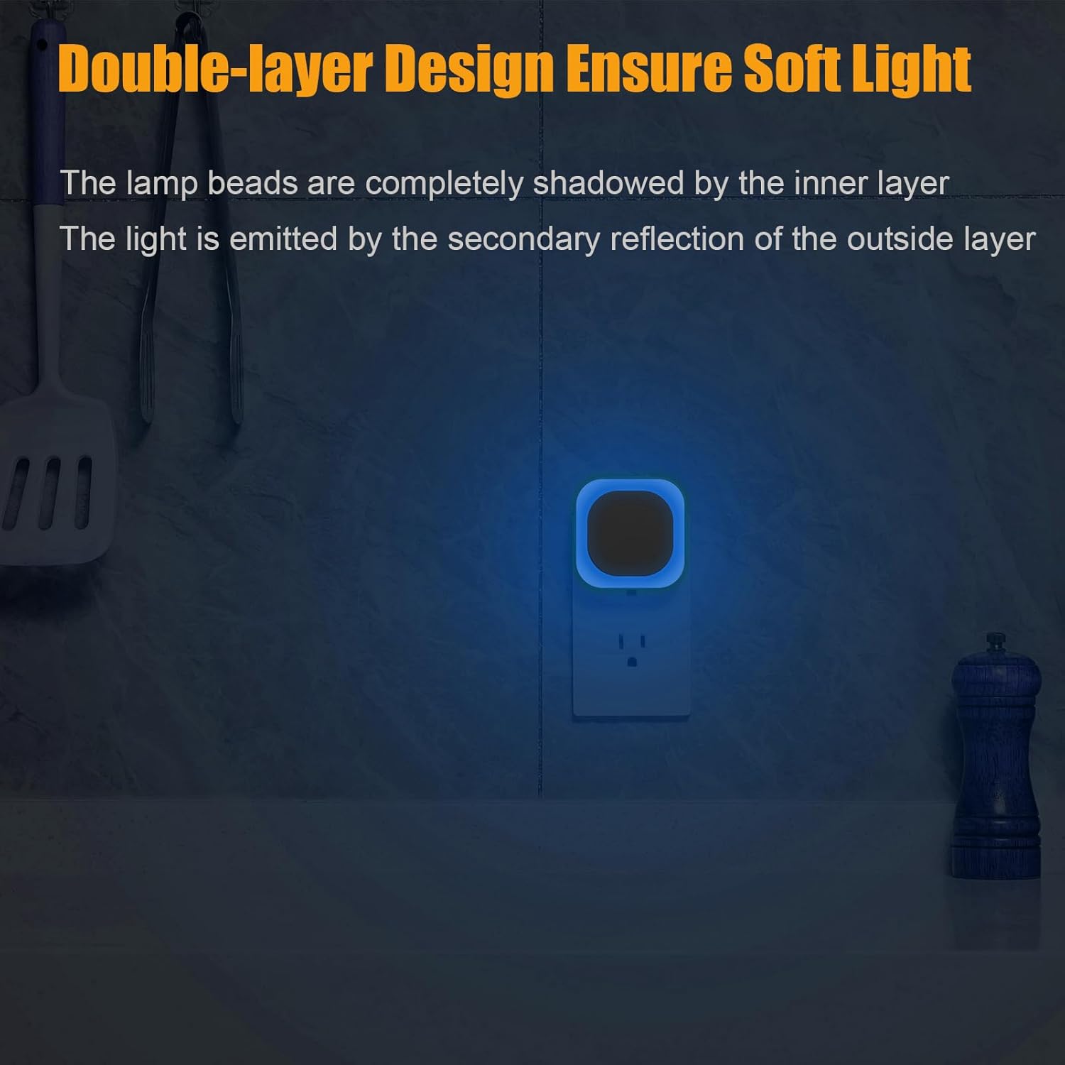 2 Pack Azure Night Light, Crisp Modern Glow with Dimmable Soft Light & Indirect Reflection, Auto Dusk to Dawn Sensor, Plug in LED Nightlight for Bathroom,Toilet, Kitchen Counter, Modern Decor - Image 2