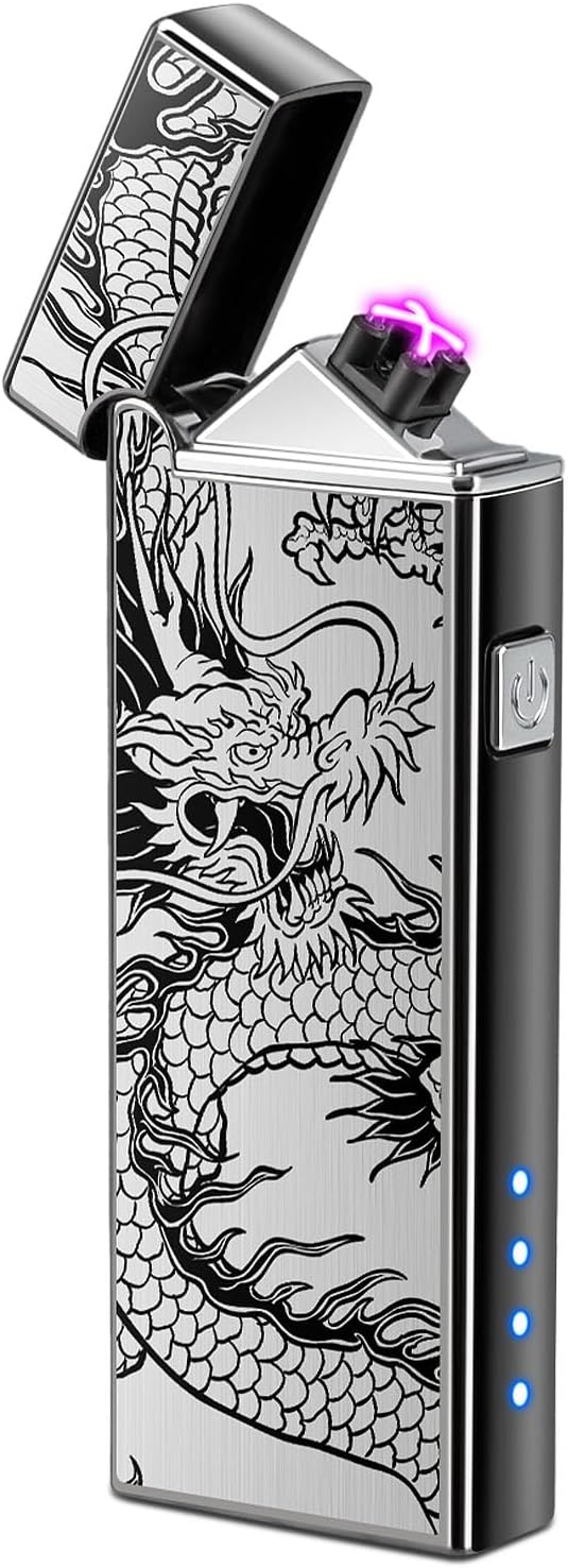LcFun Electric USB Rechargeable Lighter Windproof Plasma Dual Arc Pocket Lighter, Flameless Cool Dragon Lighters for Candle, Camping, Small Valentines Birthday Gifts for Men Husband Father