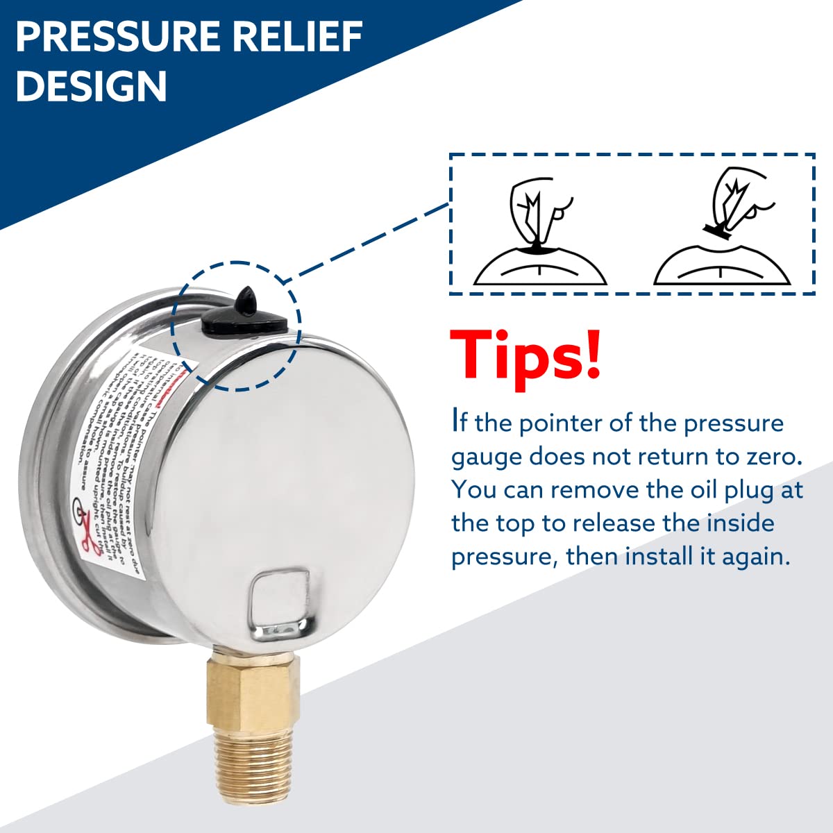SENCTRL 0-15 Psi Fuel Pressure Gauge, 1-1/2" Dial Size, 1/8" NPT Lower Mount, Silicone Oil Liquid Filled, Stainless Steel Case, Inline Low Pressure Gauge, for Water Oil Air Pressure Test - Image 5