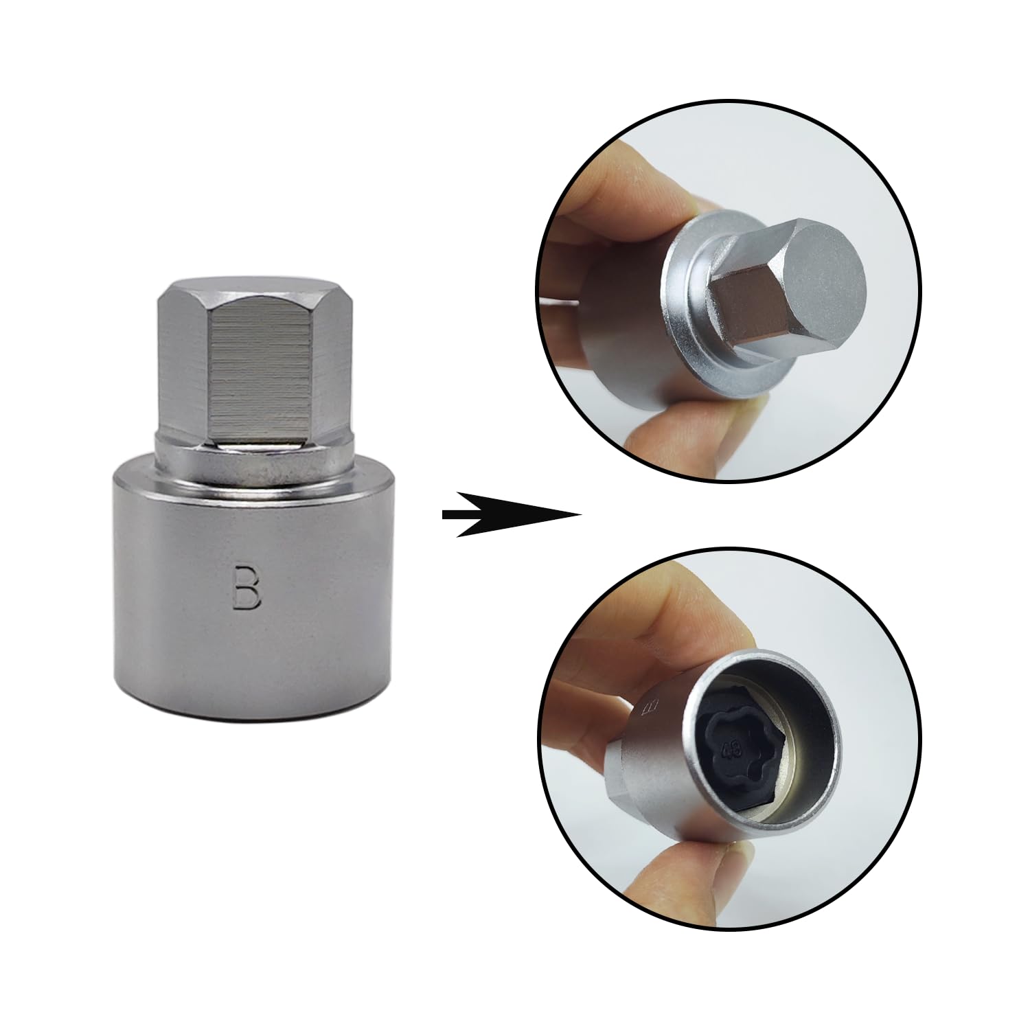 048 Wheel Locking Nut Key Compatible with BMW Series, Socket OD 27mm - ID 25mm, Nut Adapter, Anti-Theft Lug Nut Removal Tool - Image 2