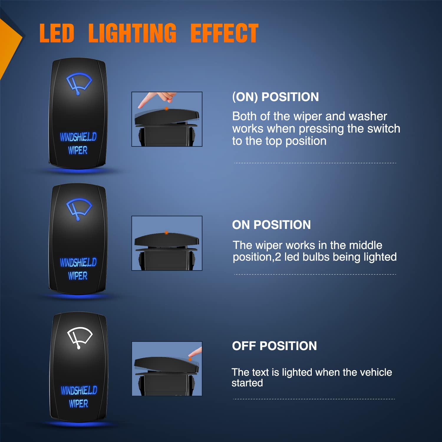 Nilight Windshield Wiper Rocker Switch Led Light Bar 8Pin Laser ON On Off DPDT Switches 20A/12V 10A/24V Blue with Jumper Wires Set for Cars Trucks RVs - Image 3