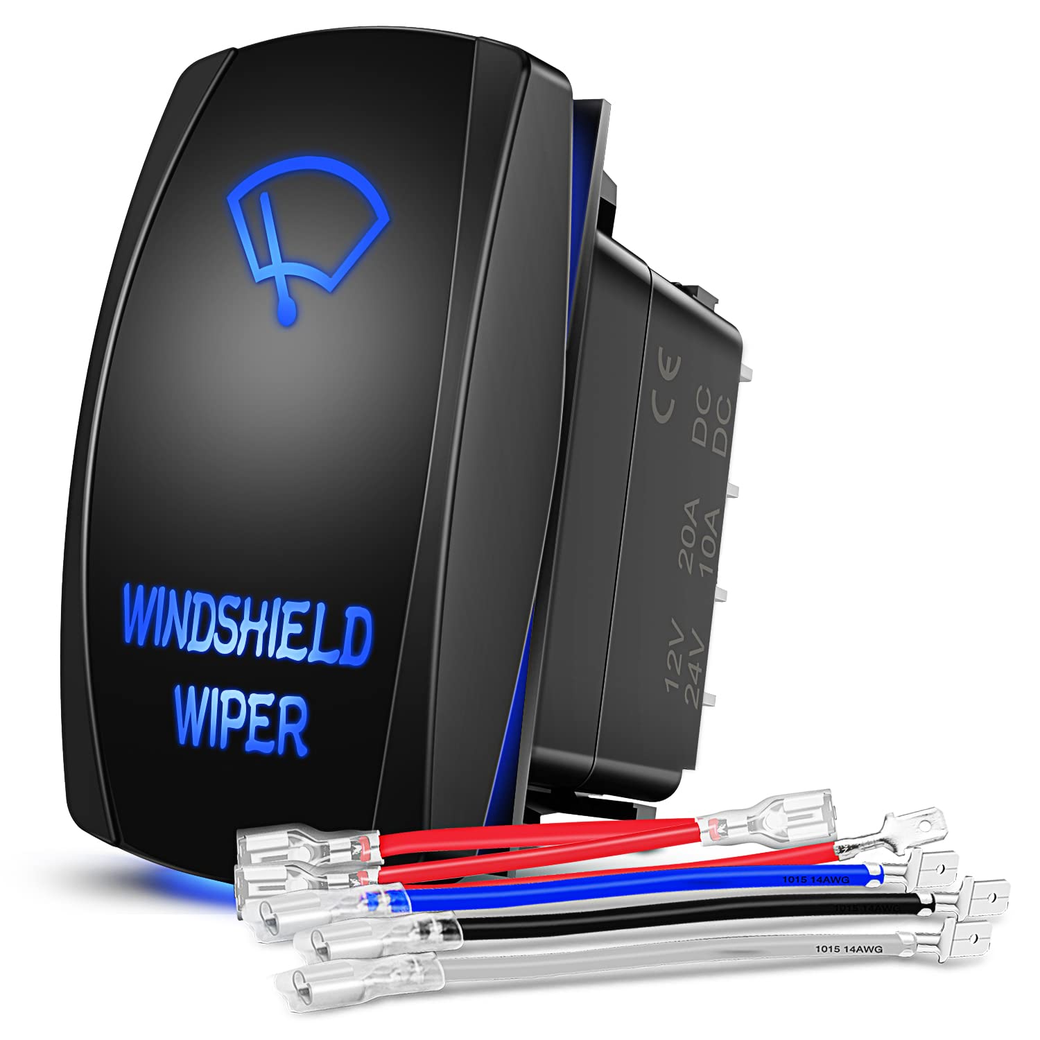 Nilight Windshield Wiper Rocker Switch Led Light Bar 8Pin Laser ON On Off DPDT Switches 20A/12V 10A/24V Blue with Jumper Wires Set for Cars Trucks RVs