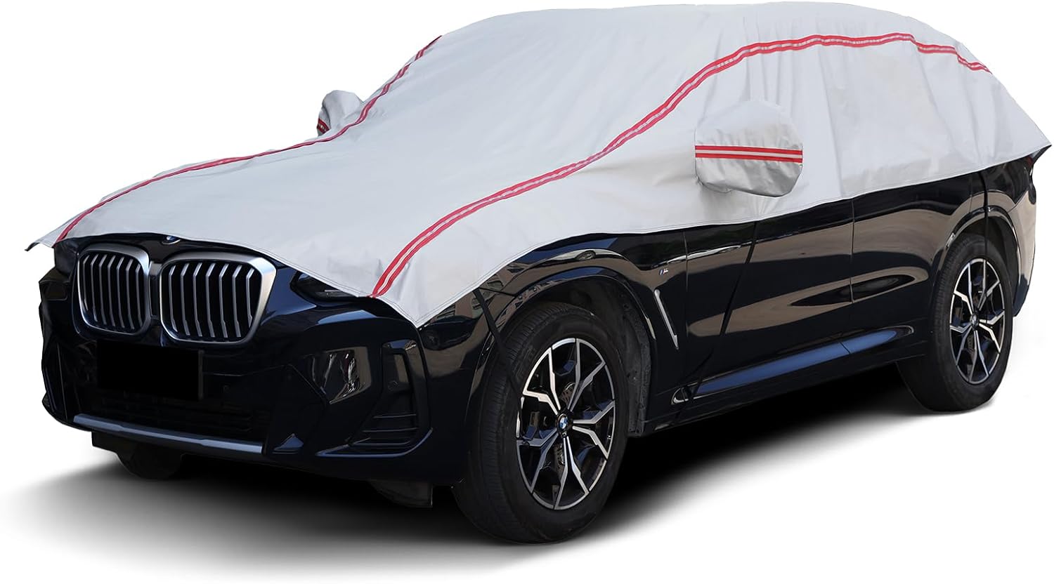Half Car Cover SUV,Top Cover with Red Reflective Strip, Hail Protector Car Cover with Cotton Liner, Sunroof & Windshield Cover for Ice and Snow, All Weather Car Body Cover for Sun, Rain, Dust