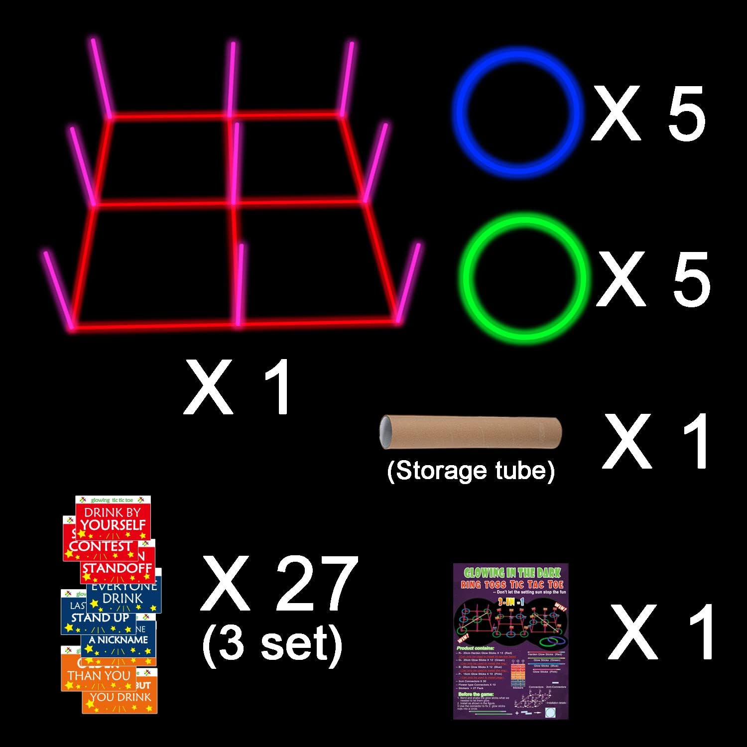 18.2 Inch 3-in-1 Glowing Ring Toss Tic Tac Toe Outdoor Game for Adults and Family - Image 6