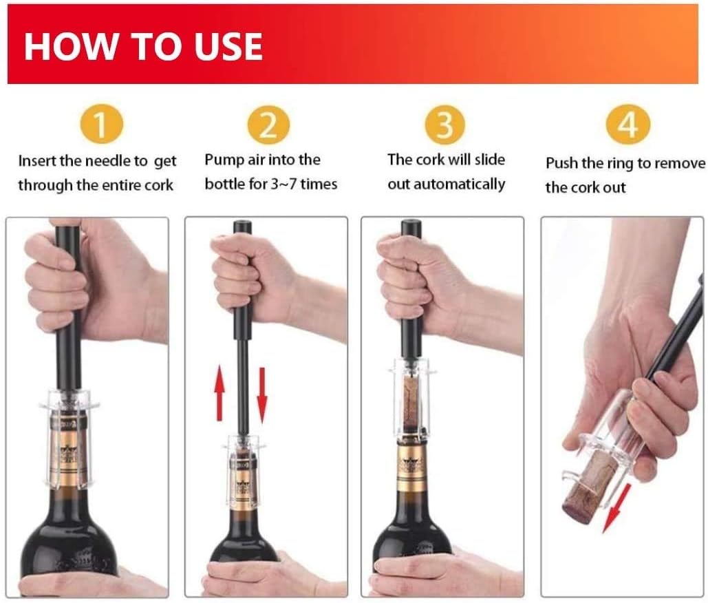 Wine Air Pressure Pump Bottle Opener Set With Foil Cutter,Simple Wine Pump Cork Remover Corkscrew,Efficient Corkscrew Bottle Opener,Easy Screw Out Tool,Great For Wine Lovers,Perfect Wine Gift. - Image 3