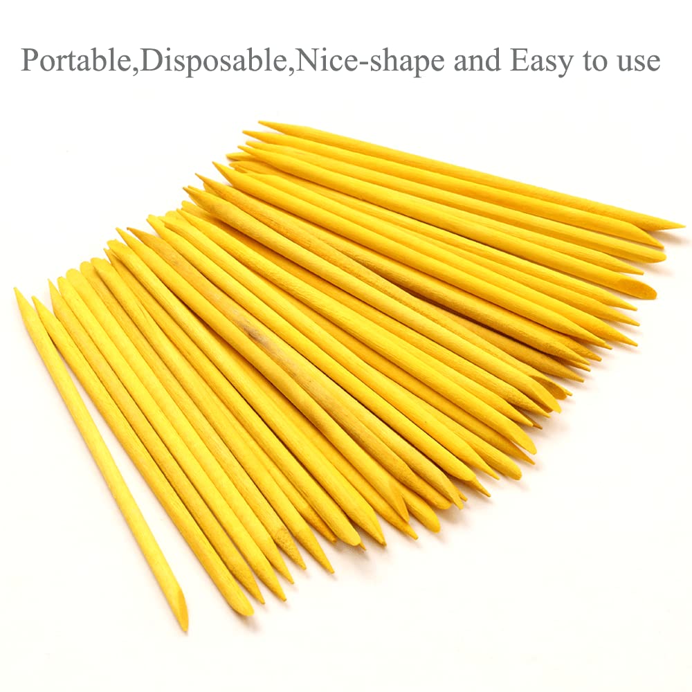 100 Pcs Orange Wood Nail Sticks Double Sided Multi Functional Cuticle Pusher Manicure Pedicure Tool for Manicure Pedicure Yellow - Image 3