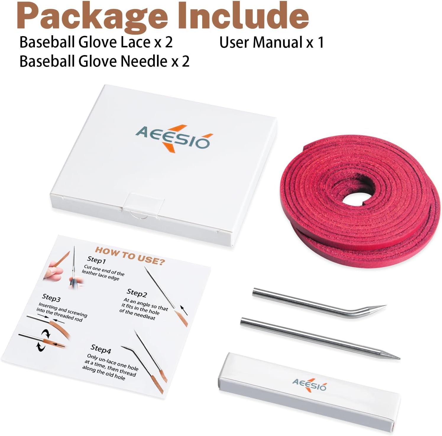 Softball Baseball Glove Lace, Mitt Lace Repair Kit Includes 2 Leather Laces and Lacing Needle for Catcher's Glove - Image 7