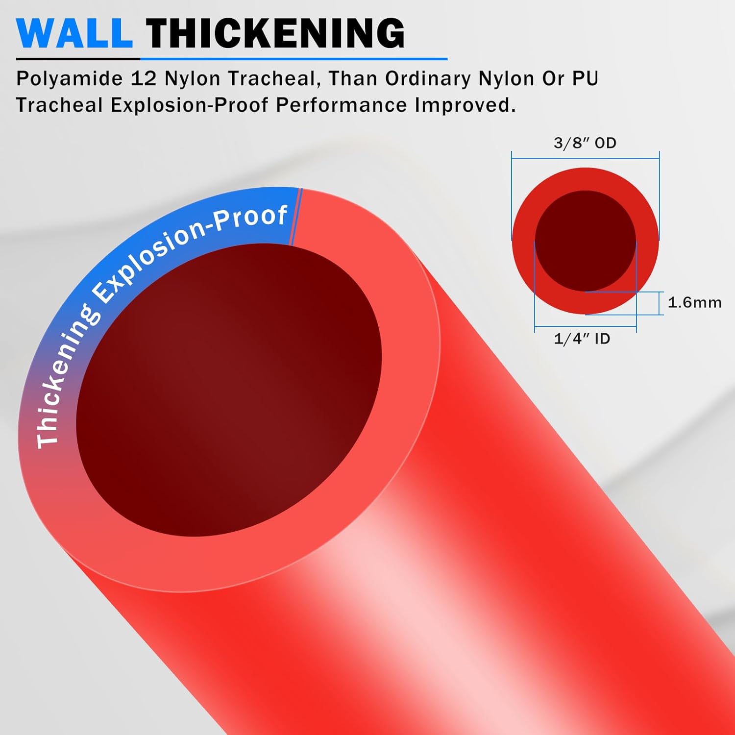 CheeMuii 50 FT 3/8" DOT Air Line Red 3/8 PA12 Nylon Pneumatic Tubing 15.2 Meter 3/8 Inch OD Pneumatic Air Tubing Pipe Hose Line for Semi Truck Trailer or Industrial Air System - Image 3