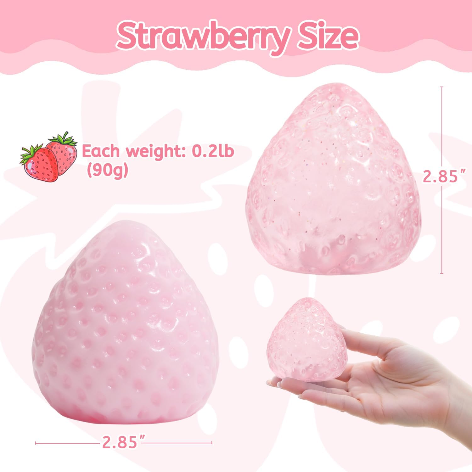 2-Pack Taba Squishy Strawberry Sensory Fidget Toys Adults, Anxiety Stress Relief Squeeze Toy, Soft Cute Kawaii Squishy’s for Desk, School (Pink) - Image 2