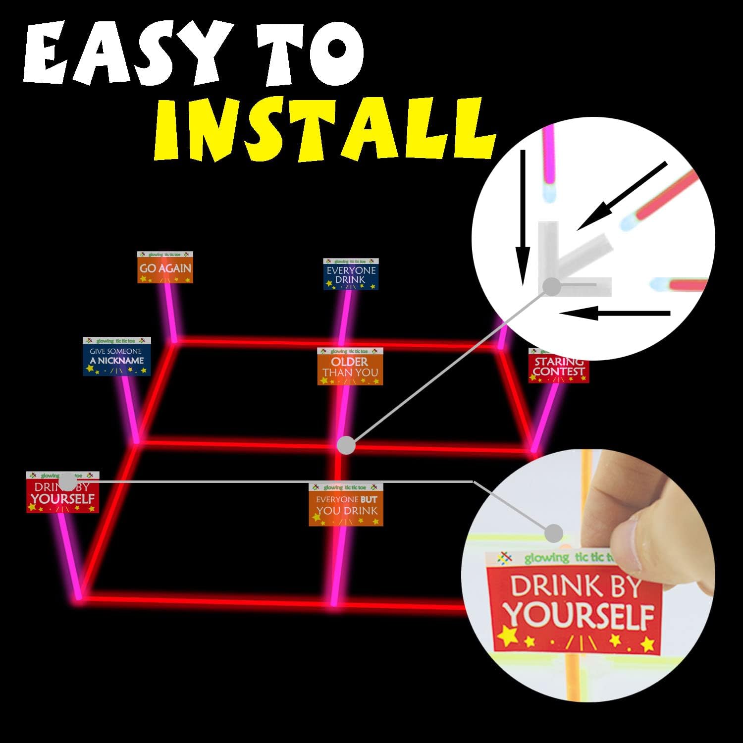 18.2 Inch 3-in-1 Glowing Ring Toss Tic Tac Toe Outdoor Game for Adults and Family - Image 3