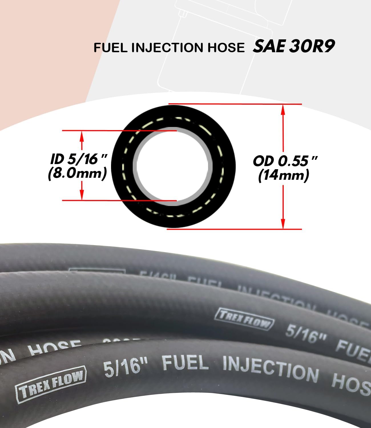 SAE 30R9 Fuel Hose Line 5/16 Fuel injection hose 5FT Length High Pressure SAE30R9 Push Lock hose 300 psi (5FT, 5/16" ID) - Image 5