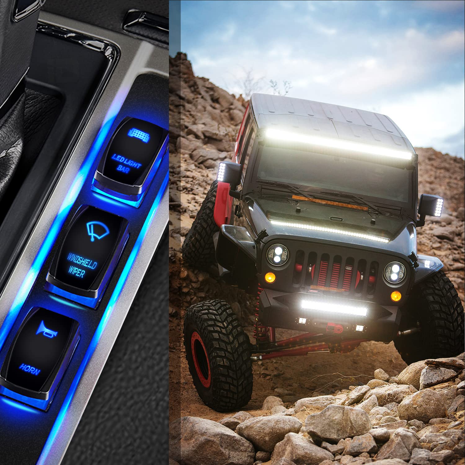 Nilight Windshield Wiper Rocker Switch Led Light Bar 8Pin Laser ON On Off DPDT Switches 20A/12V 10A/24V Blue with Jumper Wires Set for Cars Trucks RVs - Image 9