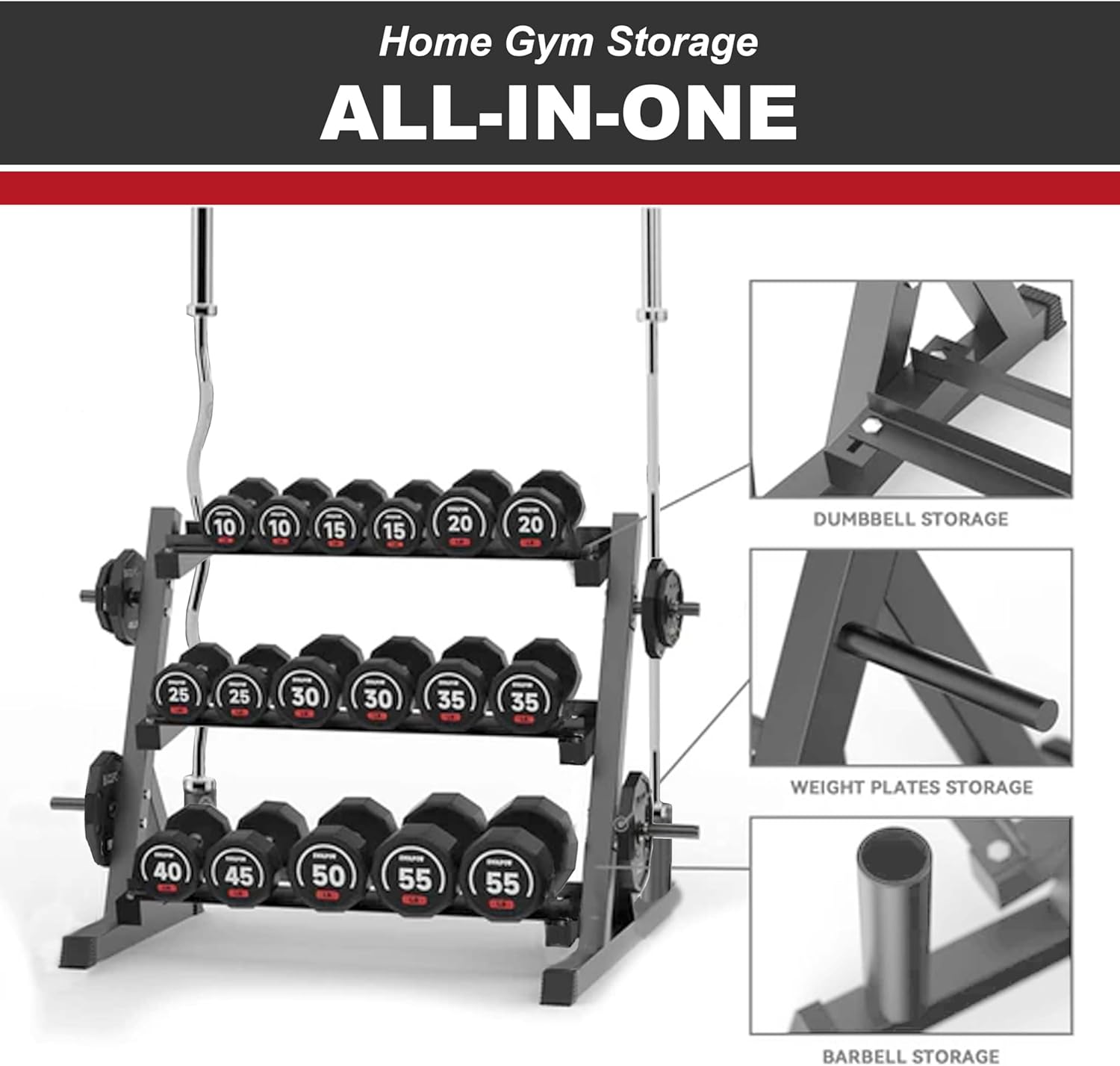 3 Tier Multifunctional Dumbbells Weights Barbells Rack, 1100 lbs Weight Capacity (Rack Only) - Image 5