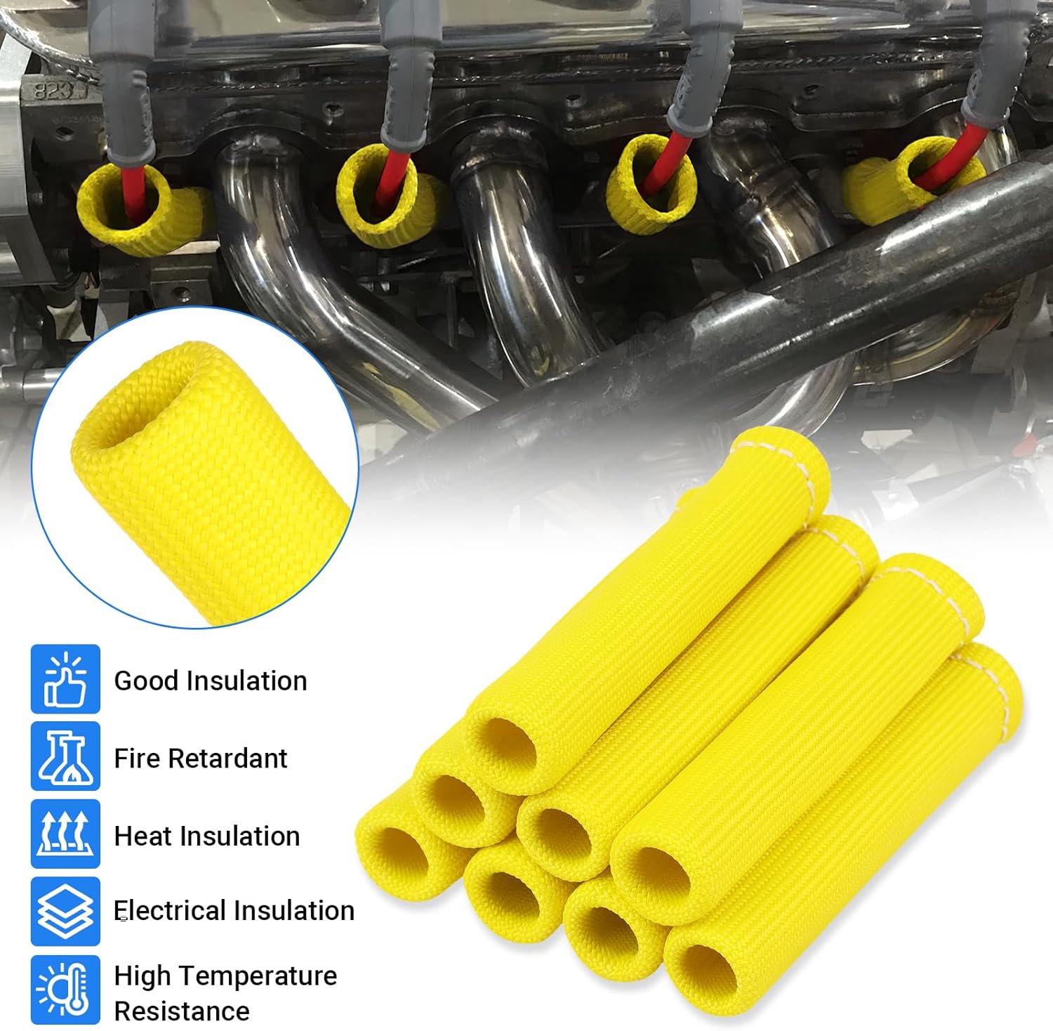 2500° Spark Plug Heat Shield Sleeve for 8PCS Spark Plug Wire Boots Ls1/Ls2 Sbc Bbc 350 454 Spark Plug Wire Heat Sleeve (Yellow) - Image 7