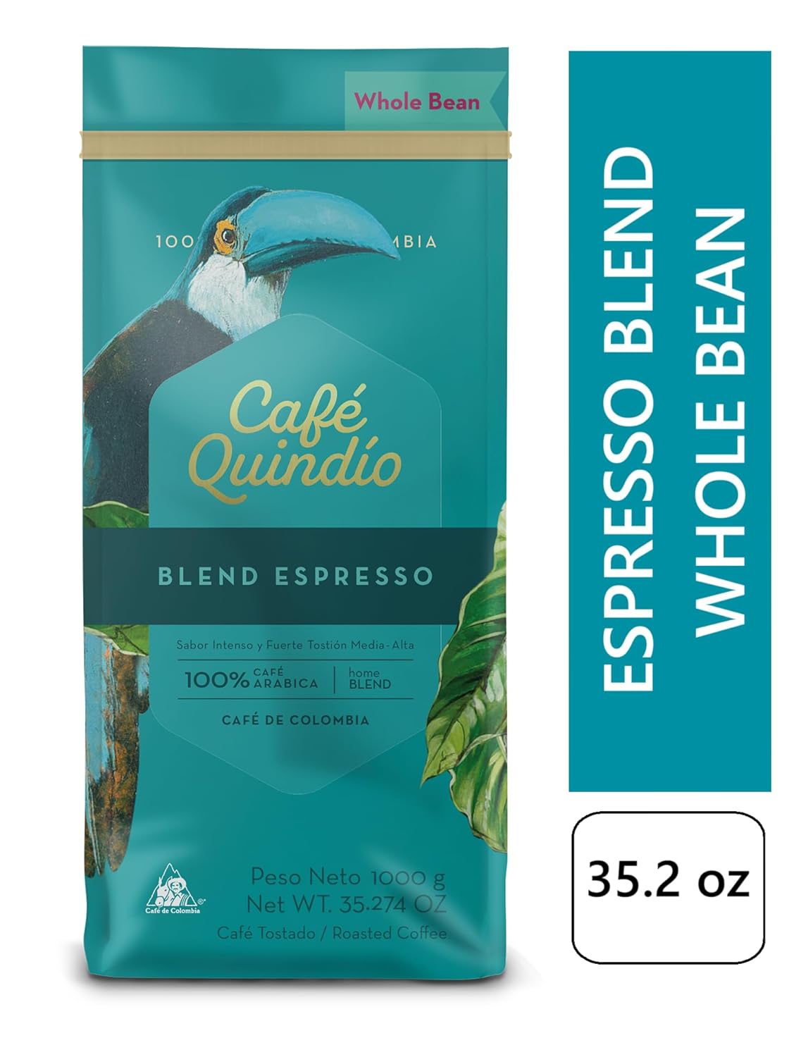 Cafe Quindio Espresso Blend - Medium/Dark Roast 100% Colombian Excelso Whole Bean Arabica Coffee - 35.2 Ounce Bag (1kg) - Image 4