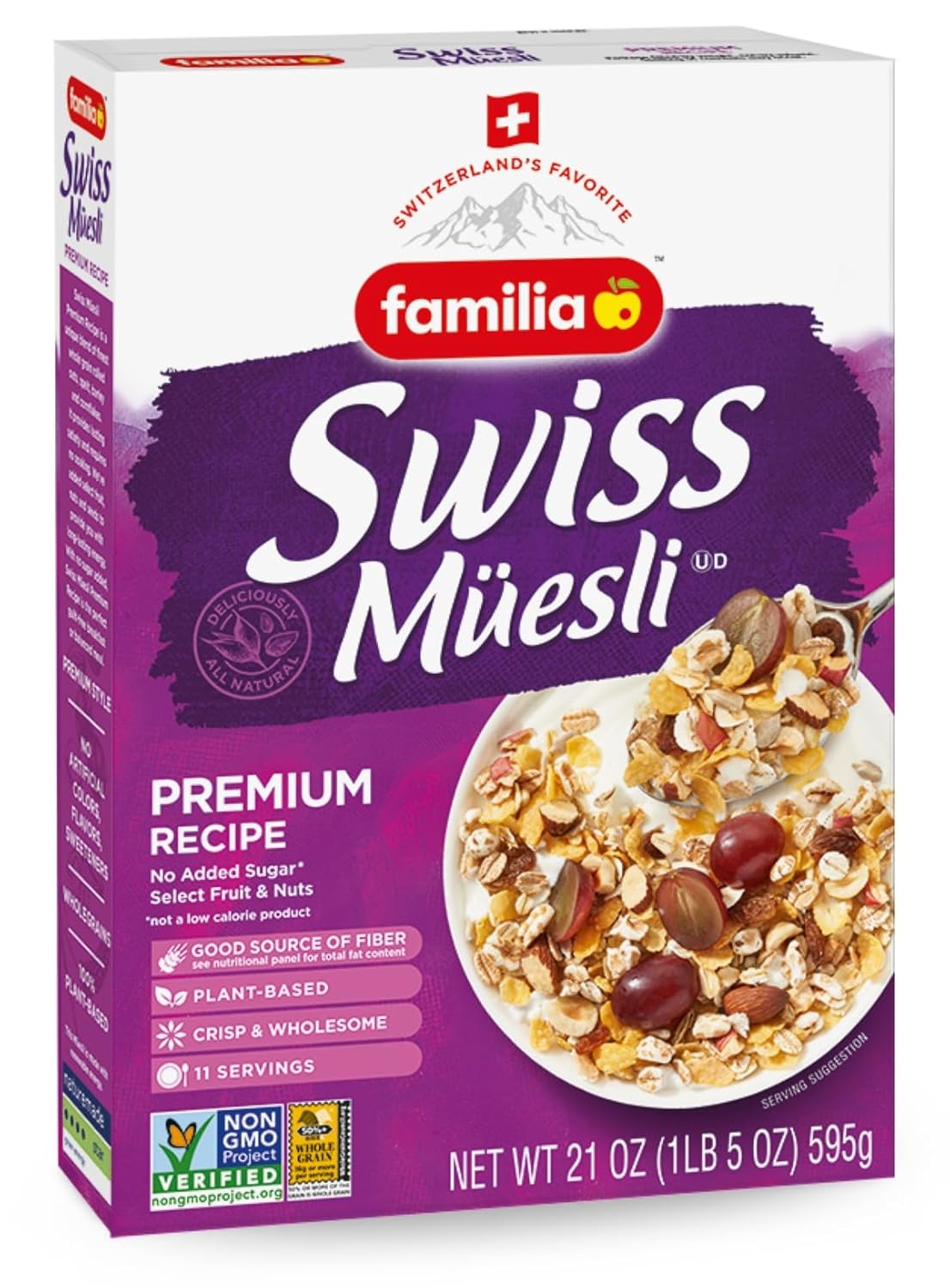 Familia Swiss Muesli Cereal, Premium Recipe with Spelt Flakes, Krispies, Fruit and Nuts, 0g Added Sugar, 21 Ounce (Pack of 1) - Image 2