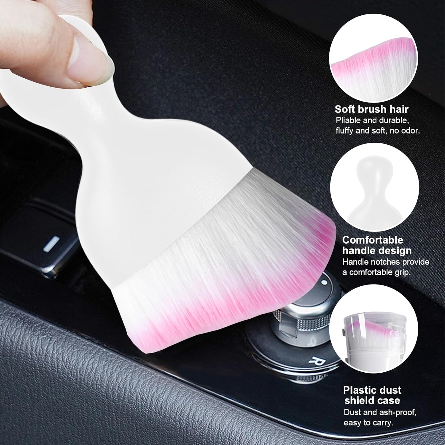 Ziciner 2 PCS Car Detailing Brush, Curved Soft Bristles Auto Removal Dust Collectors, Universal Vehicle Dashboard, Air Conditioner Vents etc Interior Cleaning Tool Accessory (White/White/Pink) - Image 3